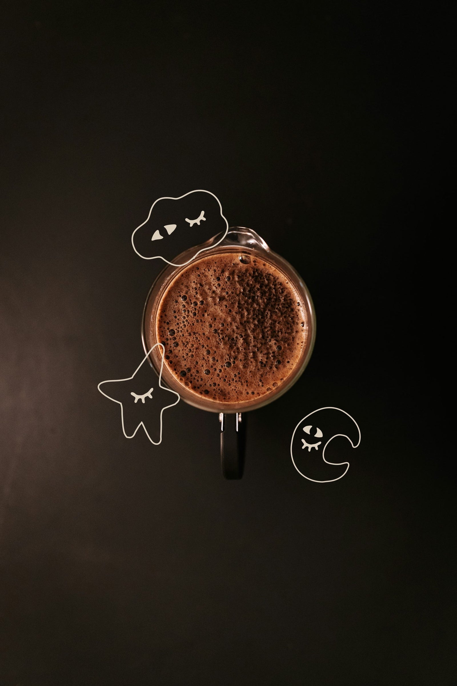 A cup of Full Moon hot cacao from above